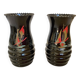 Paire de petits vases opaline noire peinte