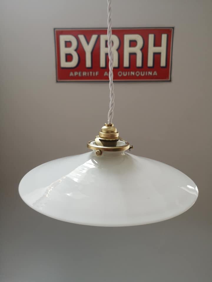 Old lampshade suspension opaline white smooth tbe art deco 1940 Ø 26 cm TBE