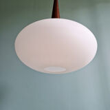 Scandinavian pendant light in teak and white opaline, Louis Kalff, Philips, 1960.