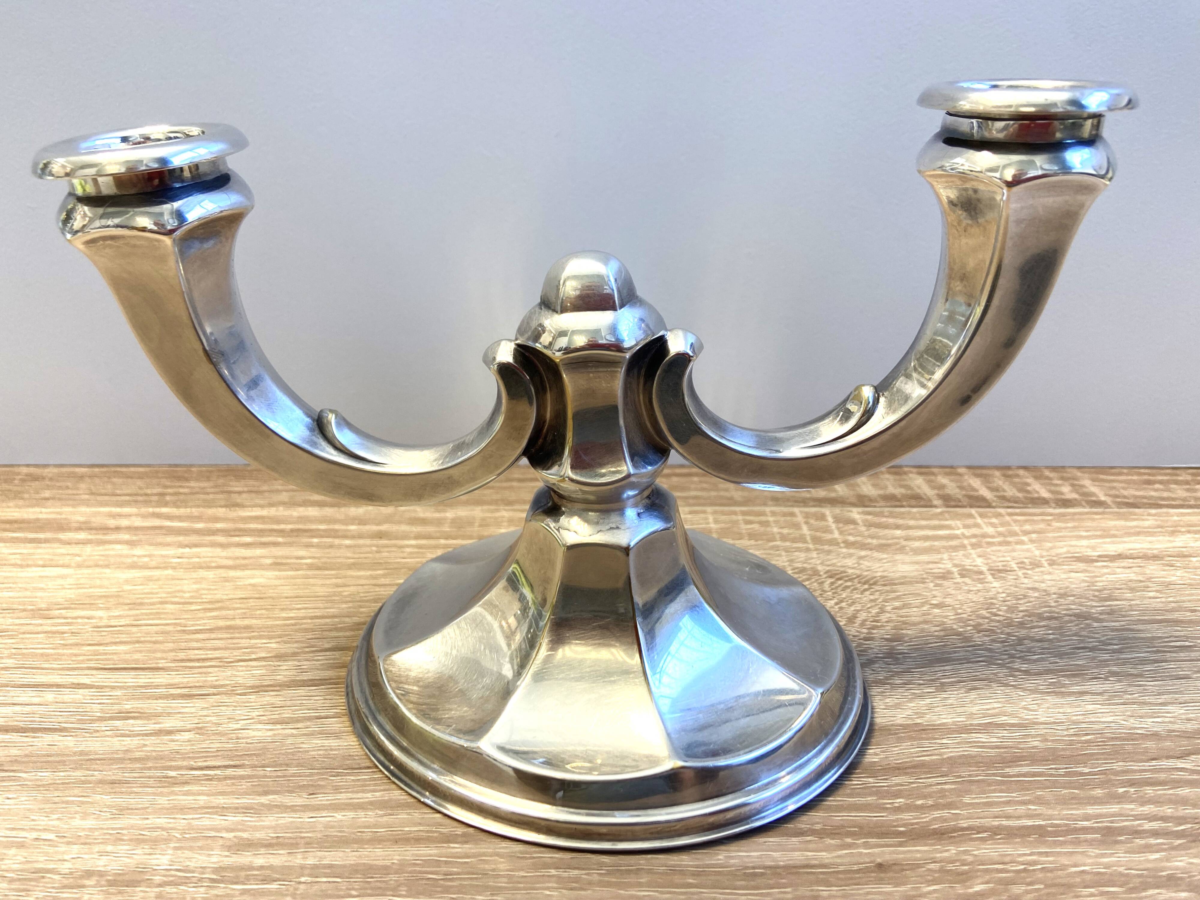 Ancien Bougeoir Chandelier Allemagne 1930 Art Déco Wilhelm Wolff Plaqué Argent