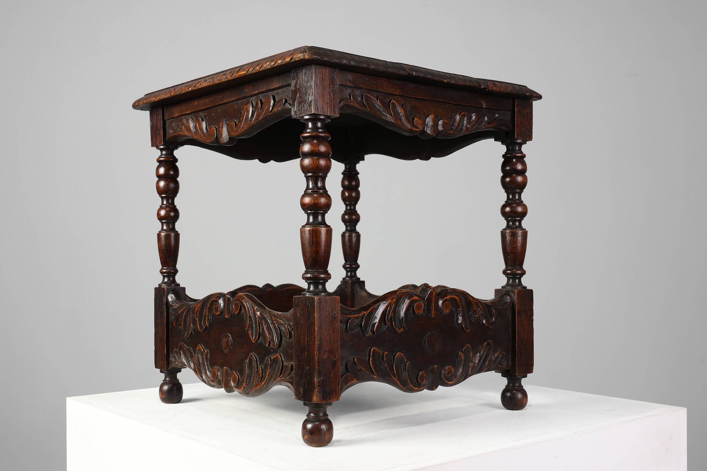 Oak carved square Side Table, Belgium 18th Century