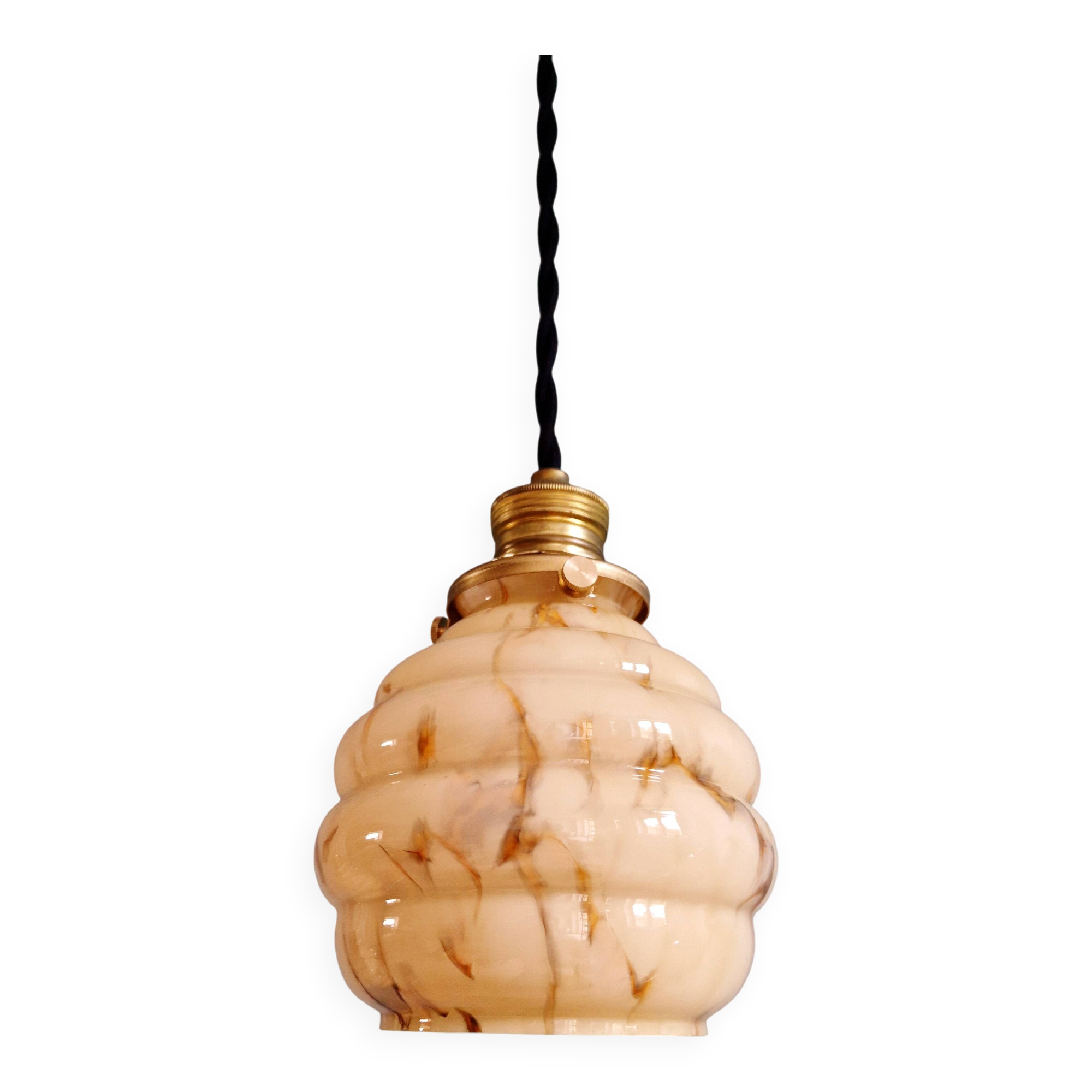 Art Deco suspension in marbled opaline with ouraline (4 available)
