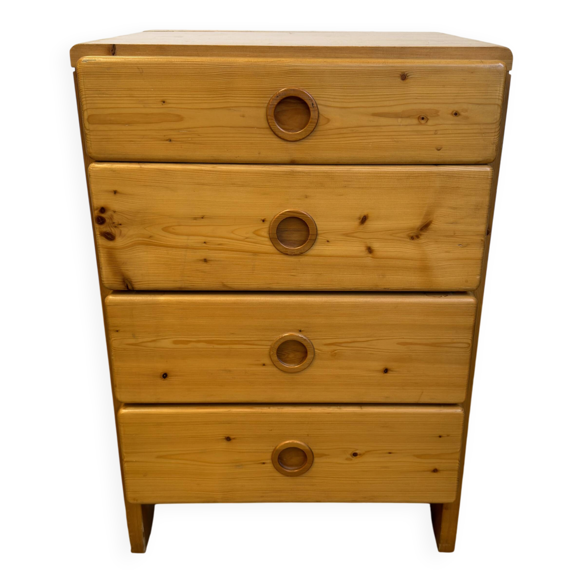 Commode Charlotte Perriand "Les Arcs" en pin massif – 4 tiroirs – Années 19
