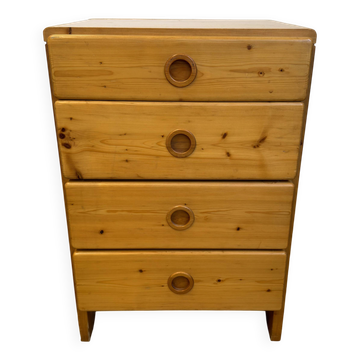 Commode Charlotte Perriand "Les Arcs" en pin massif – 4 tiroirs – Années 19
