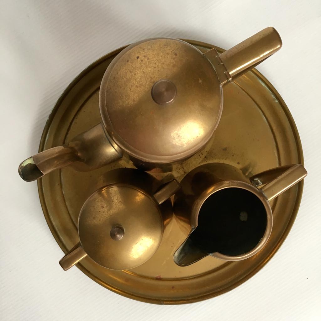 Art Deco German Brass Coffee Set from Hogri, 4 Pieces