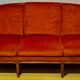 Three-seater sofa in cannage and pink velvet