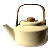 Vintage enamelled metal kettle in beige, Copco style.