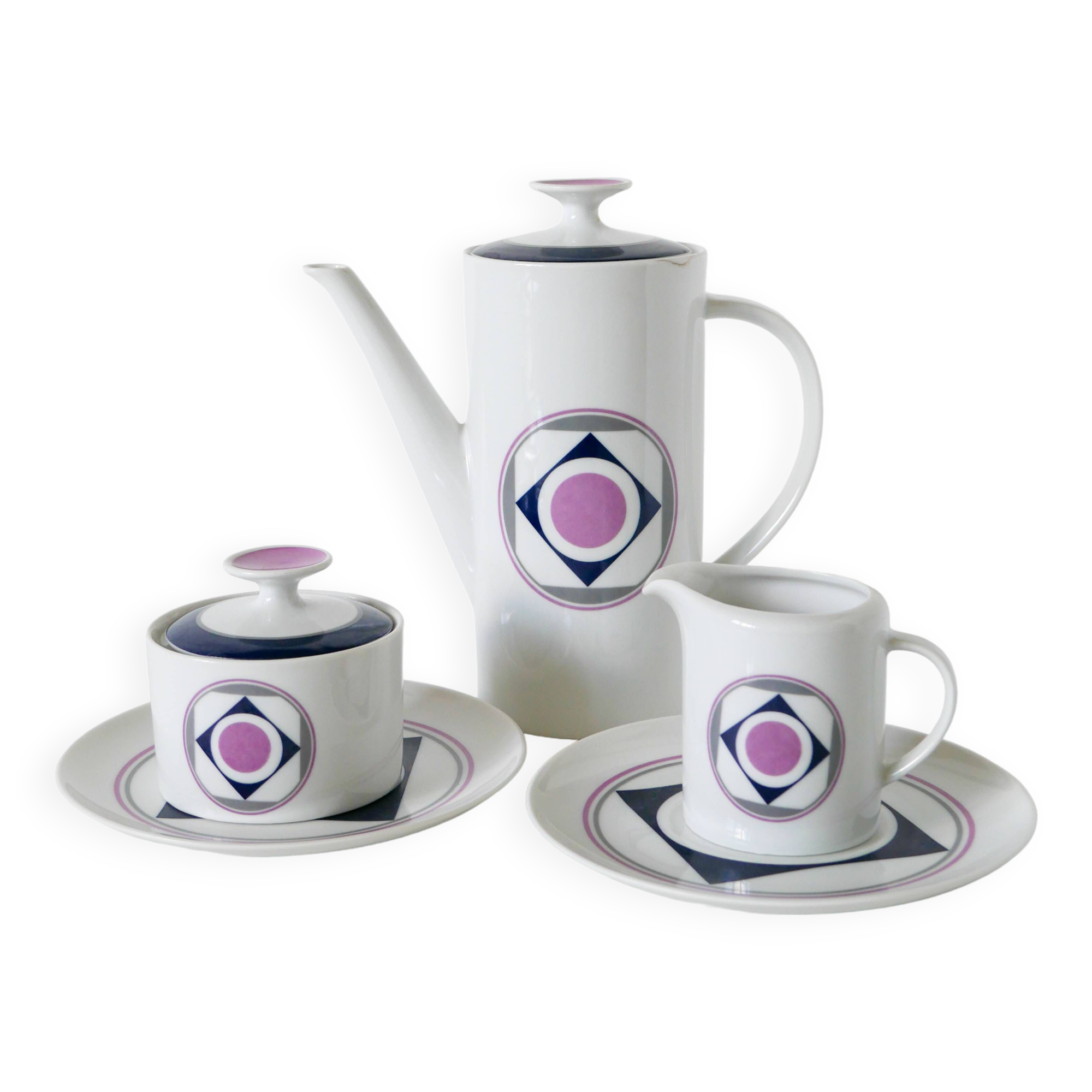 Set consisting of a teapot, sugar bowl and milk jug, Made in Germany, Colorful, Space Age, 1970