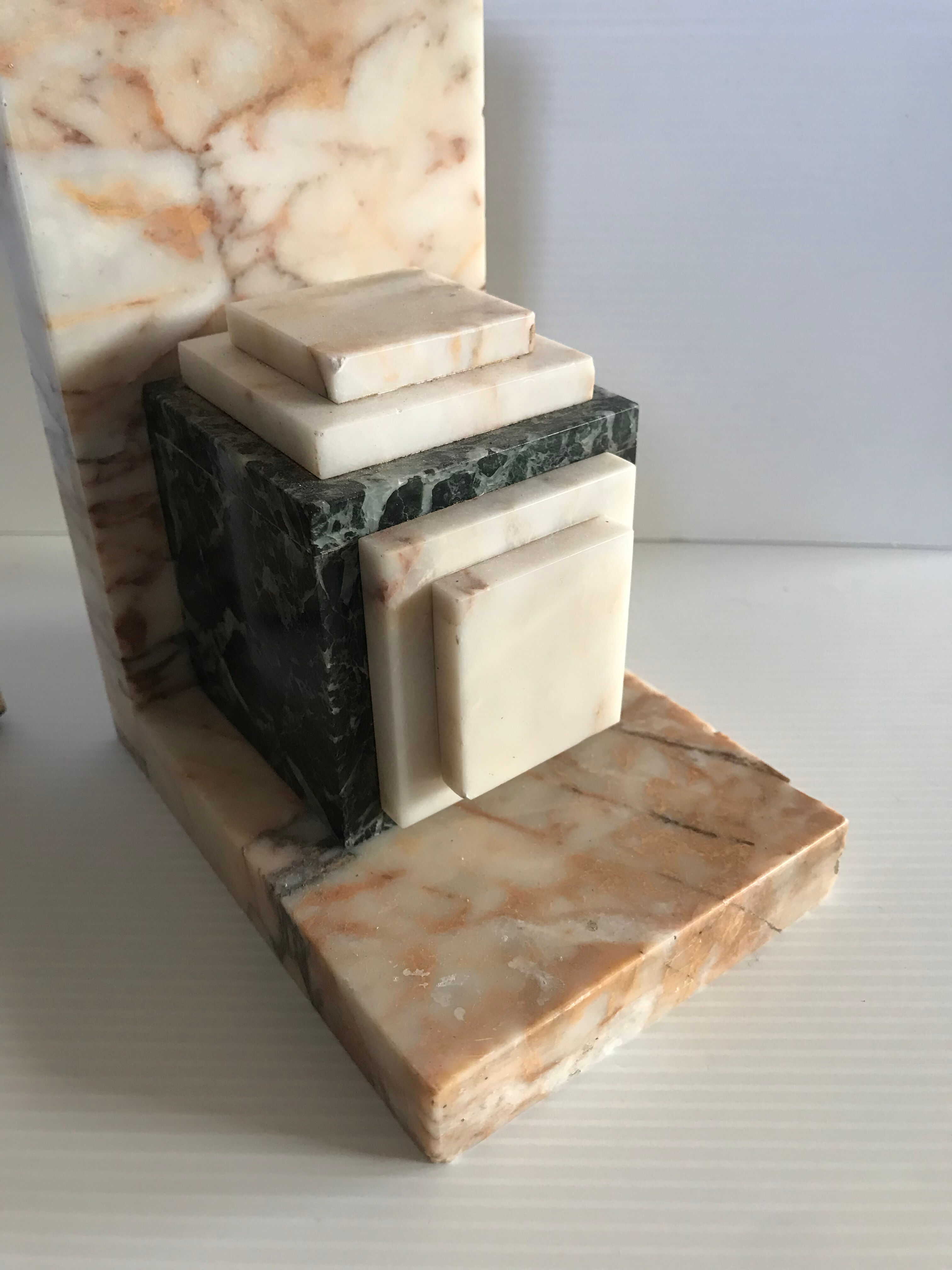 Pair of Art Deco marble book clamts
