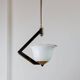 White Murano Glass Ceiling Lamp with Gold Metal Trim – 1980s Italian Vintage Triangular Chandelier
