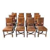 Set of 12 Henri II neo-Renaissance style chairs in walnut