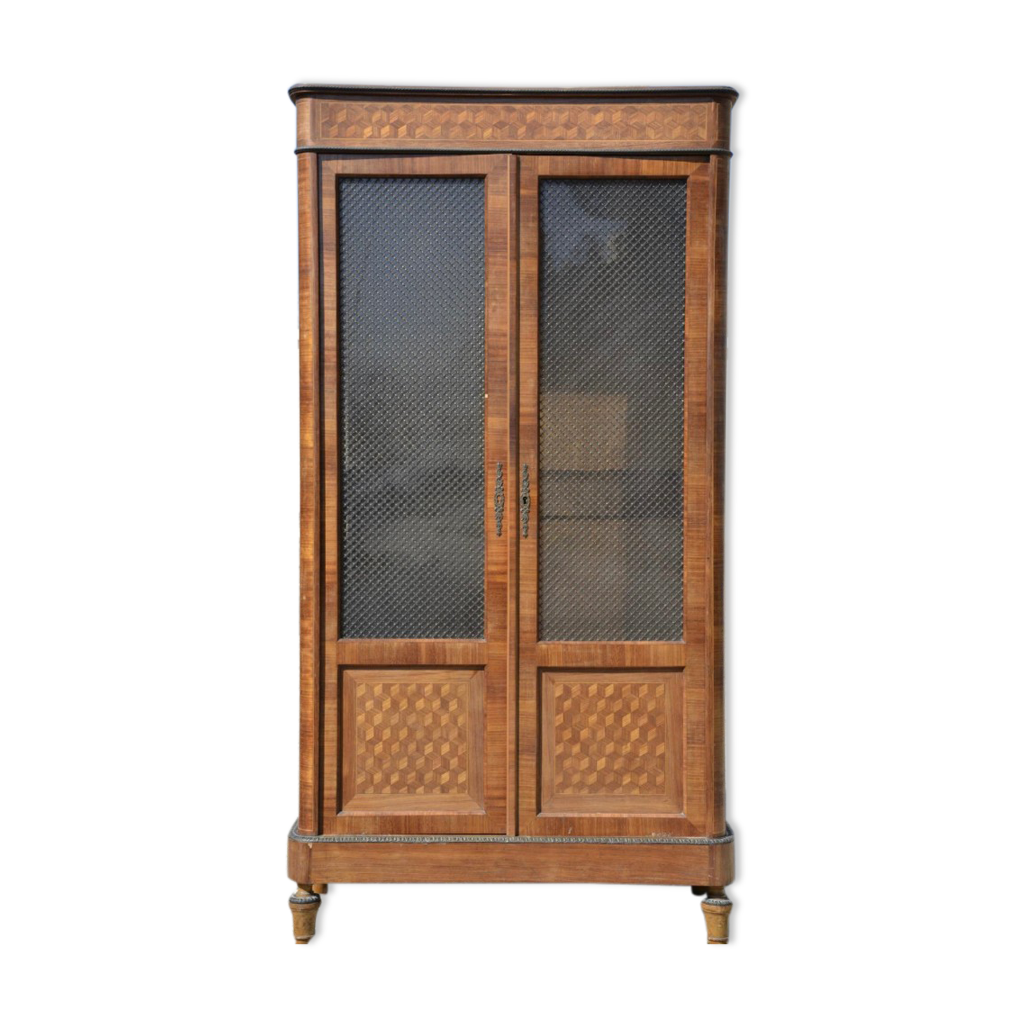 Marquetry and bronze showcase