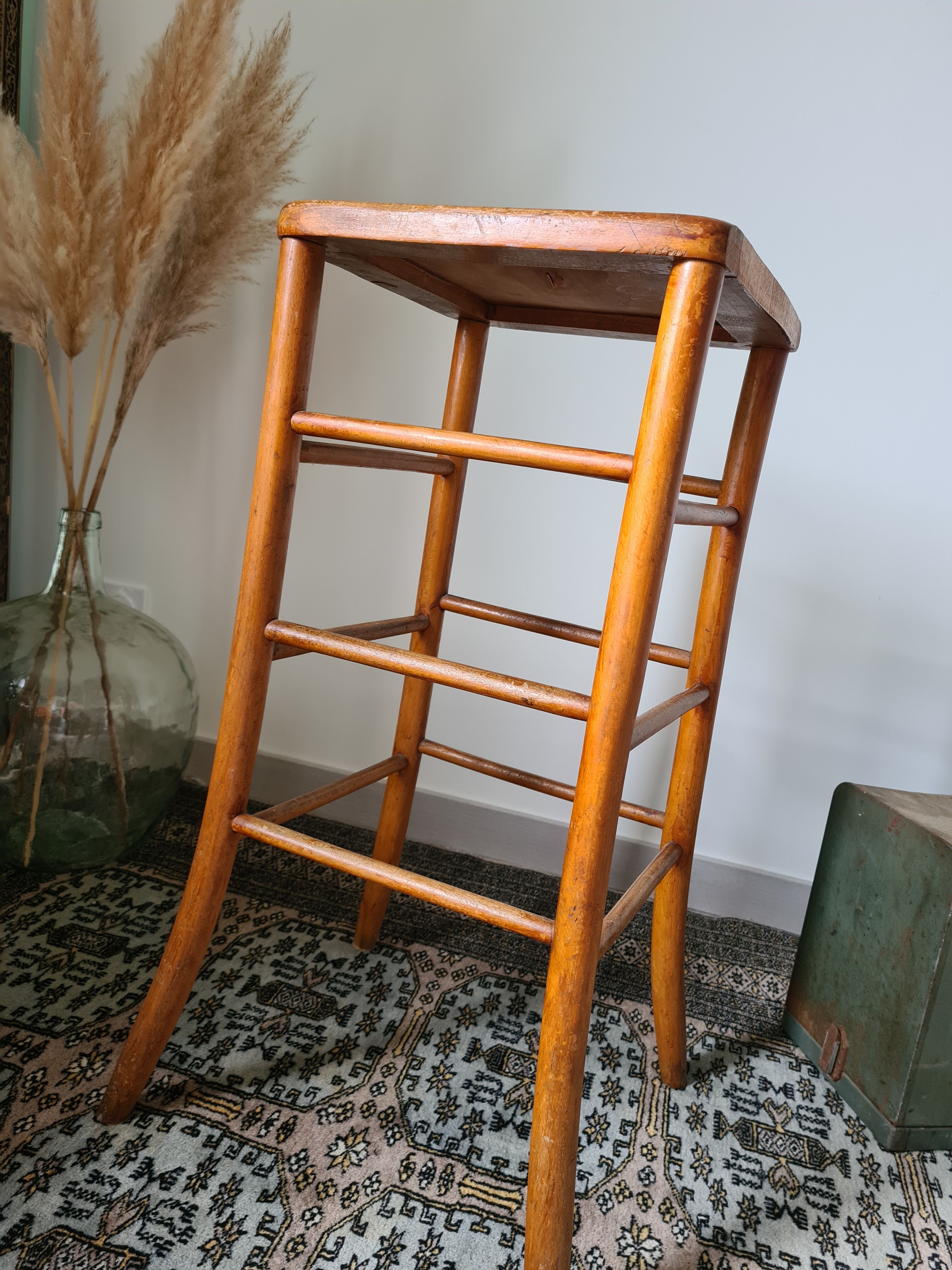 Vintage solid wood high stool