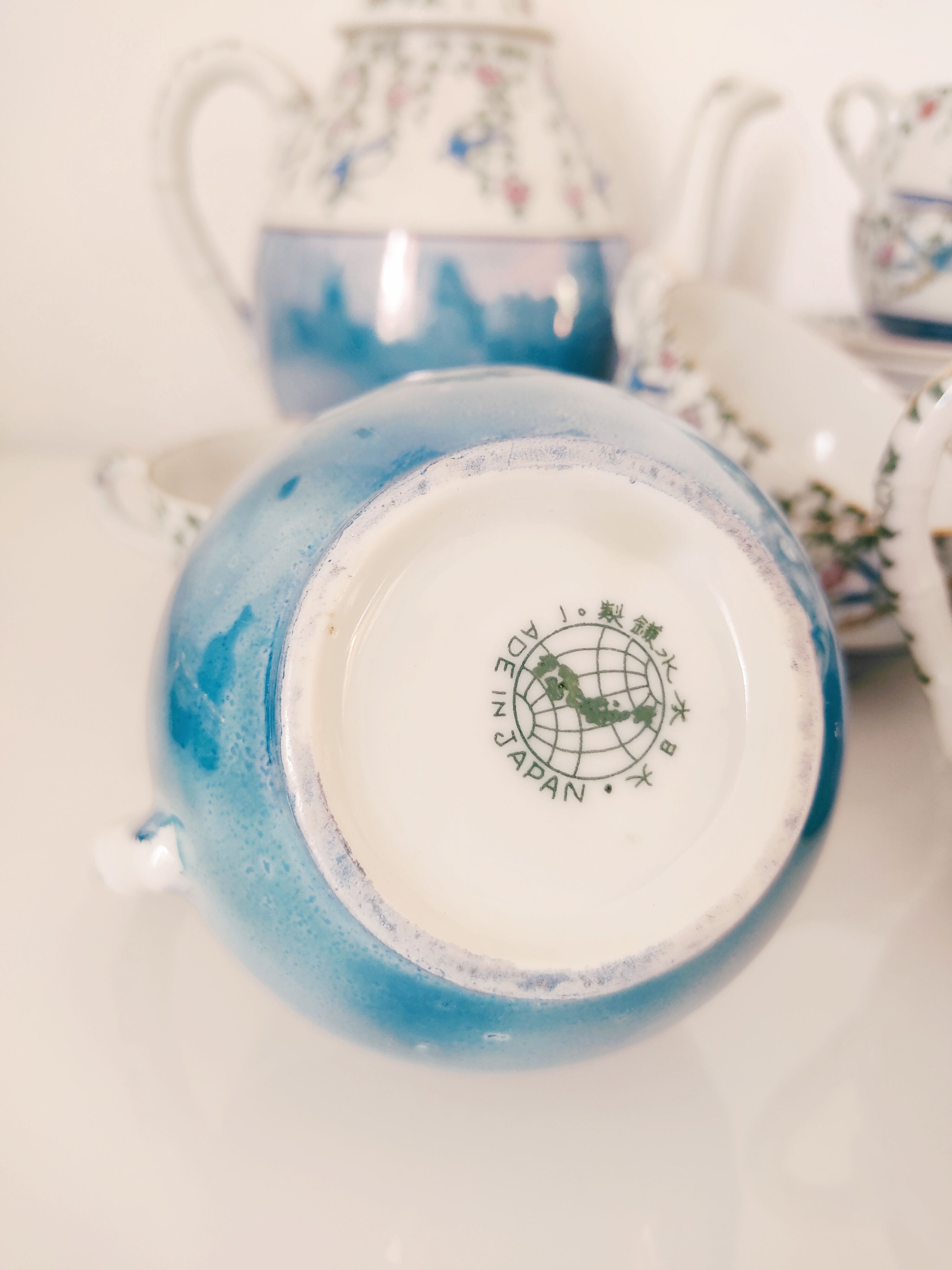 Japanese coffee set 10 cups, milk jar, sugar pot