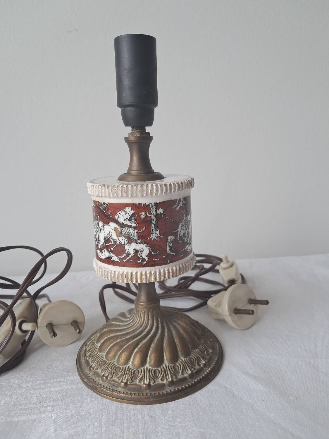 Pair of vintage brass/ceramic lamps