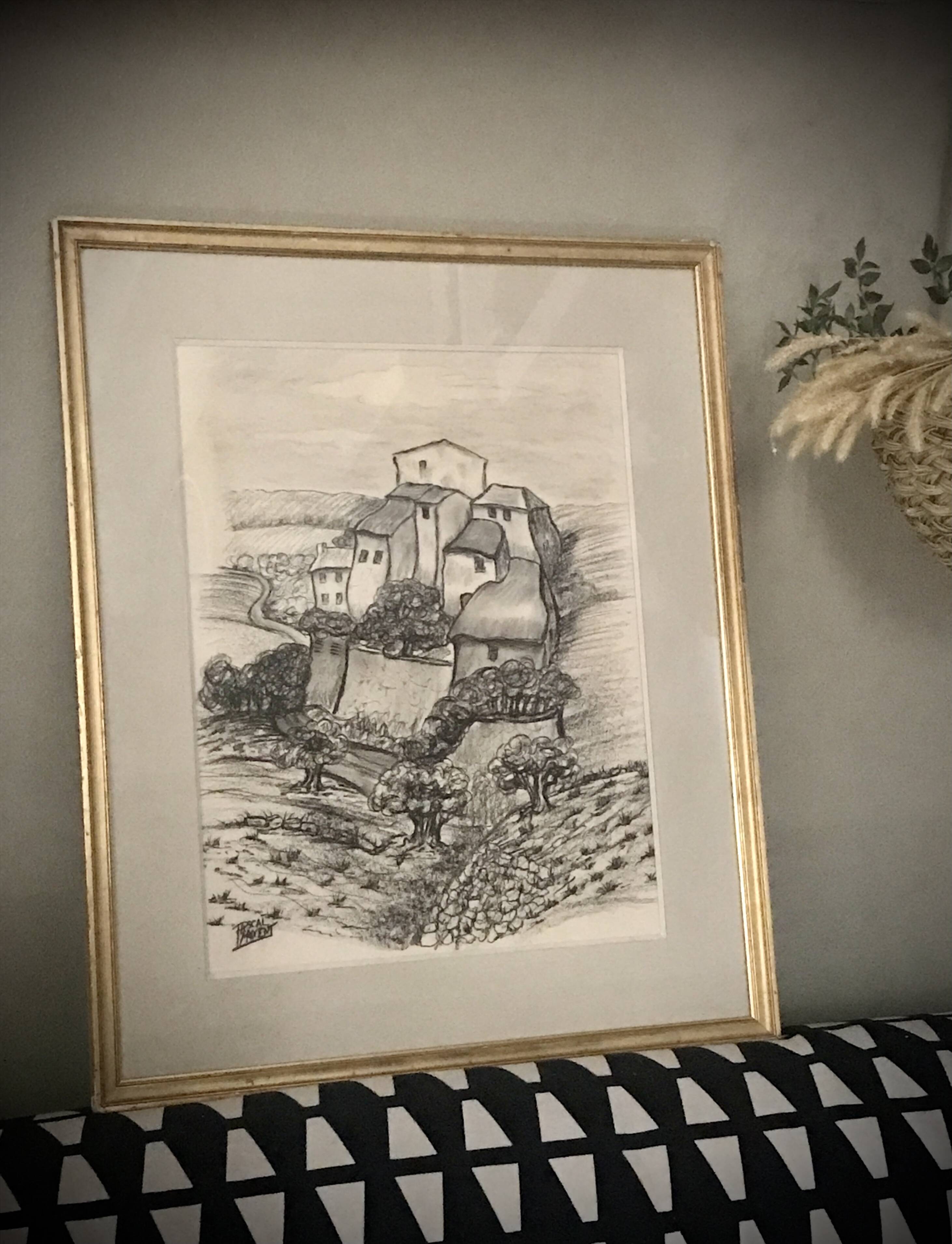 Charcoal drawing painting by Pascal Maixent, 20th century