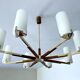 Grande suspension scandinave, teck, laiton et verre