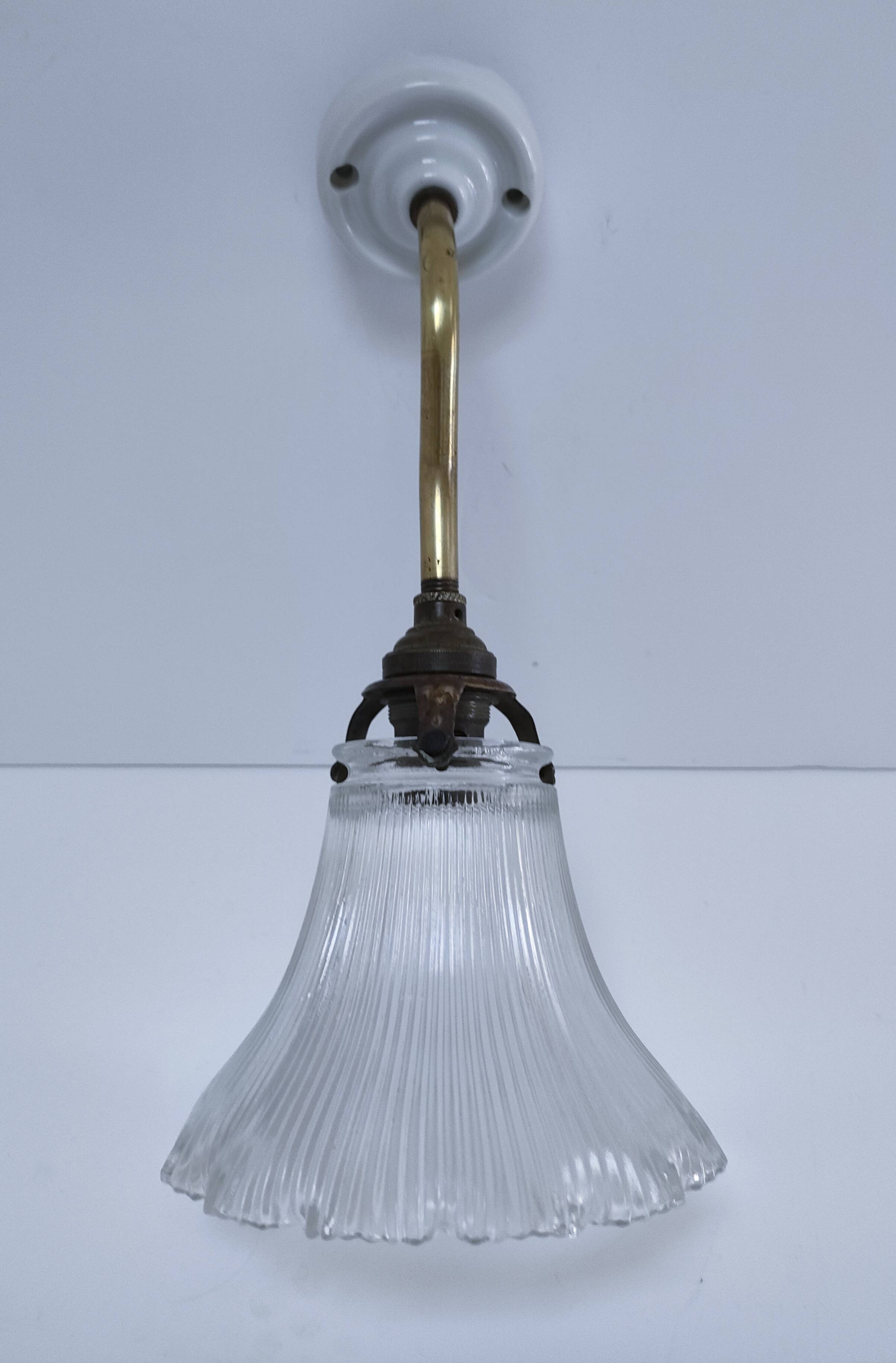 porcelain wall light brass glass holopane early 20th century