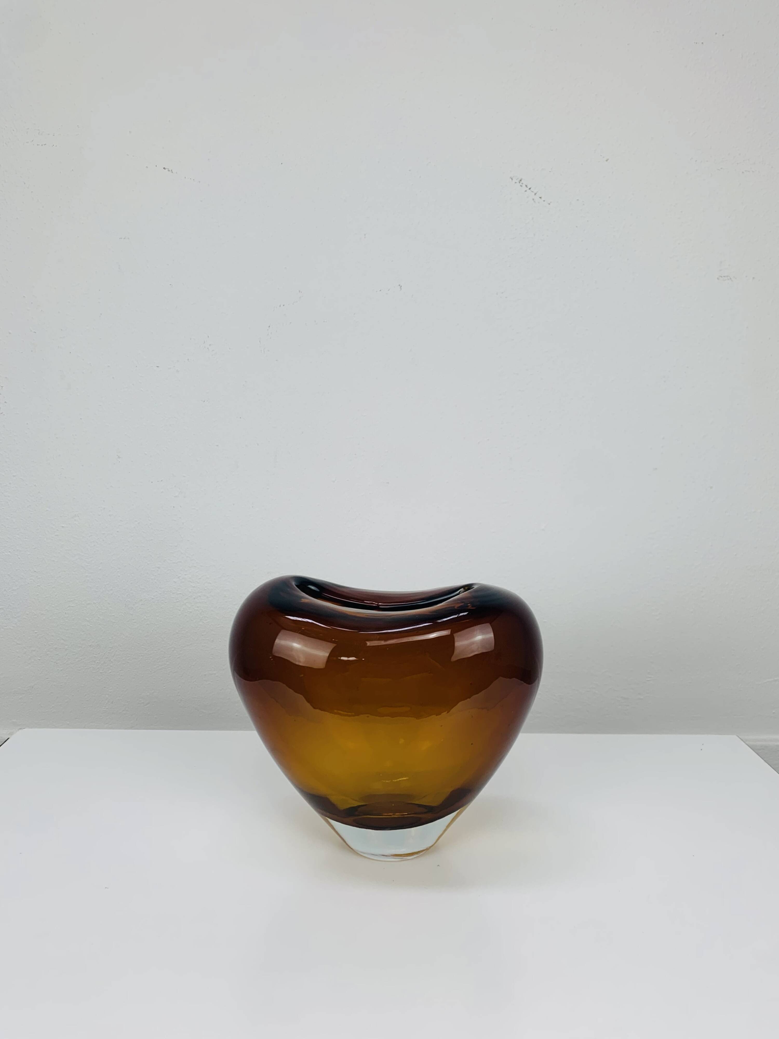 Vintage Holmegaard style blown glass heart vase