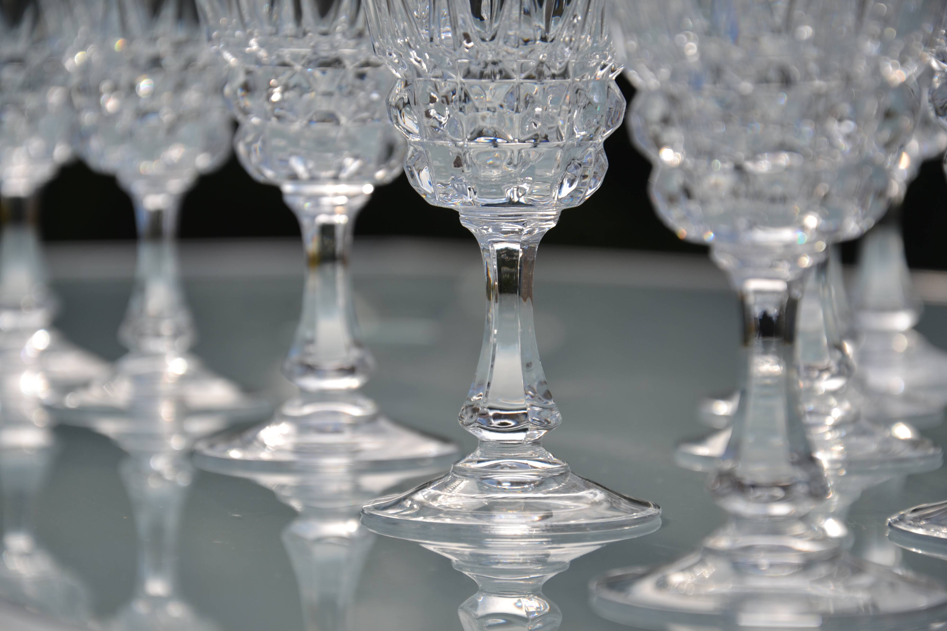 12 antique crystal stemmed glasses