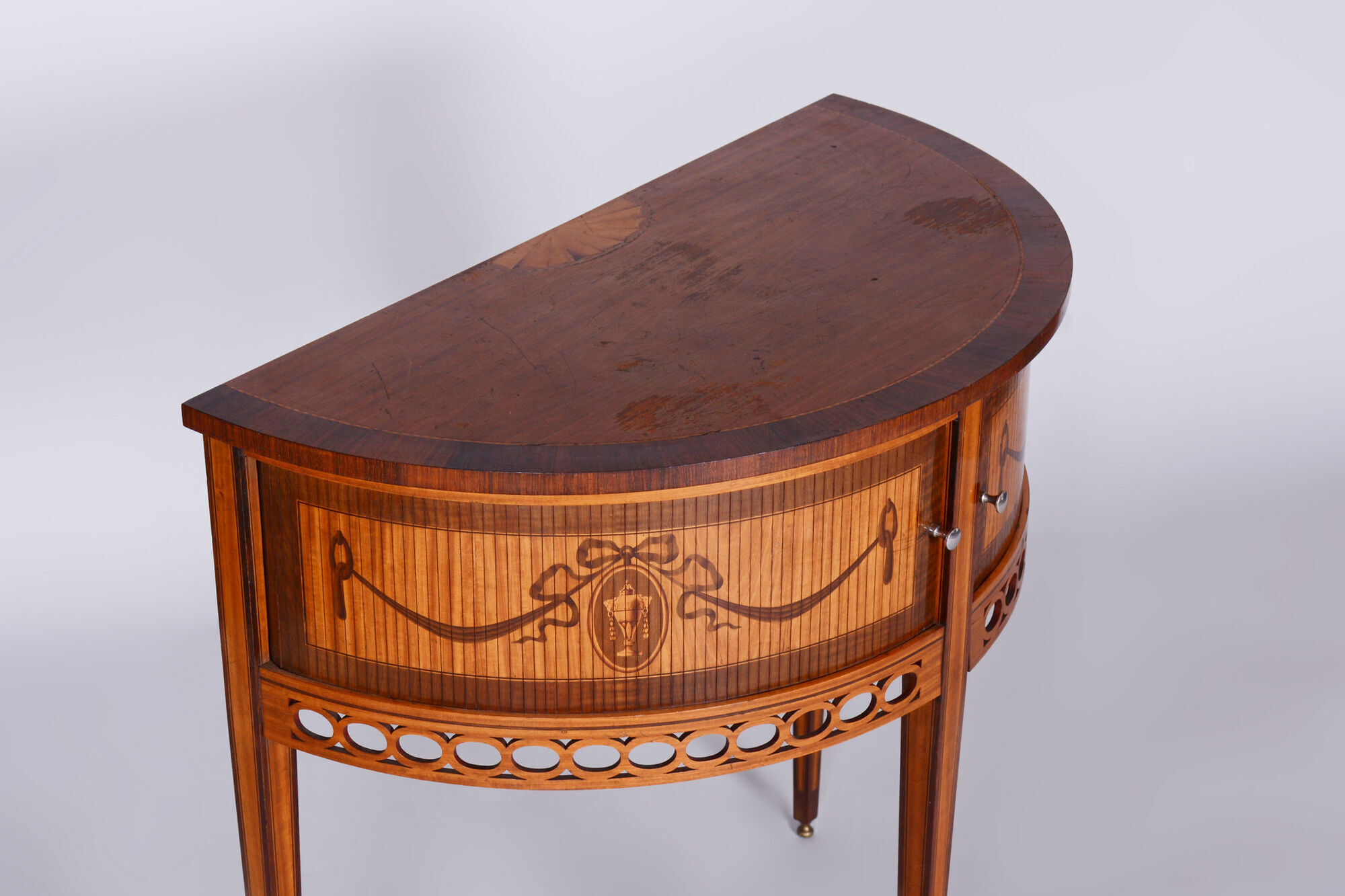 Restored Biedermeier Side Table, Walnut, Maple, Unique Marquetry, France, 1850s