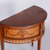 Table d’appoint Biedermeier restaurée, noyer, érable, marqueterie unique, France, années 1850