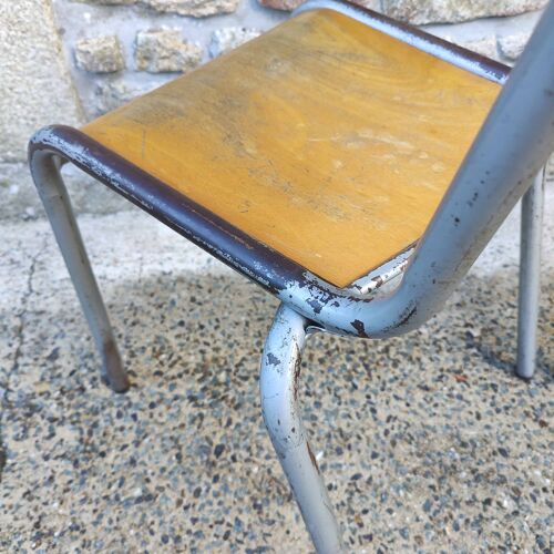 Paire chaises école métal gris et bois vintage taille adulte