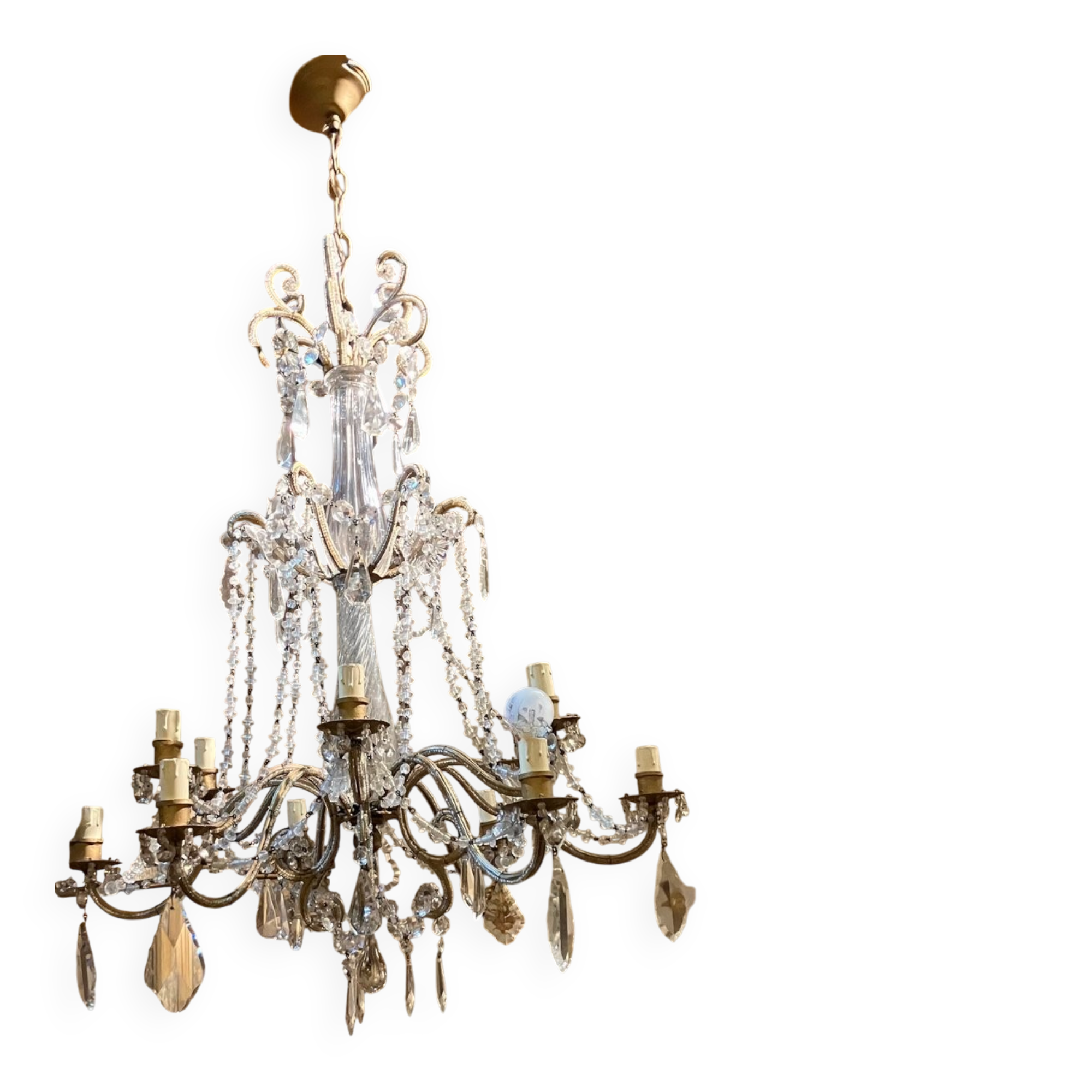 Chandelier en cage en cristal taillé et perles de verre italiennes, années 1800