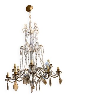 Italian Cut Crystal and Glass Beads Cage Chandelier, 1800s