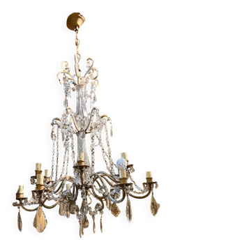Italian Cut Crystal and Glass Beads Cage Chandelier, 1800s