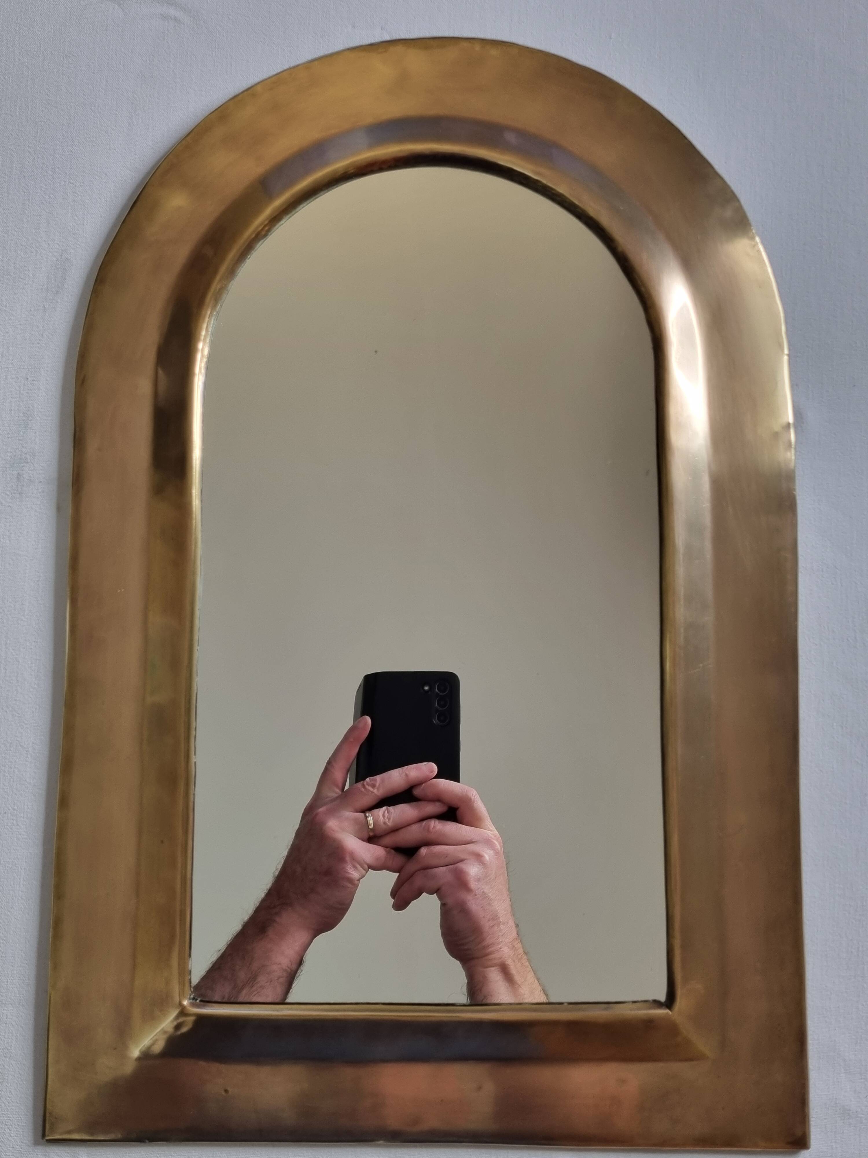 Original vintage Moroccan brass mirror, arch shape, 48 x 32 cm