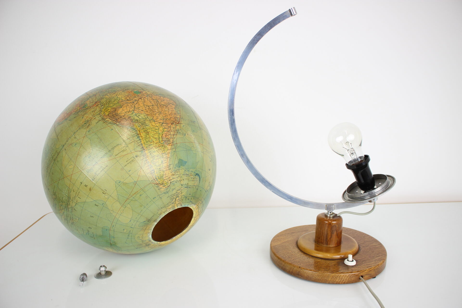 Mid-Century Light Glass Globe With Wooden Base by Paul Rath, 1950s