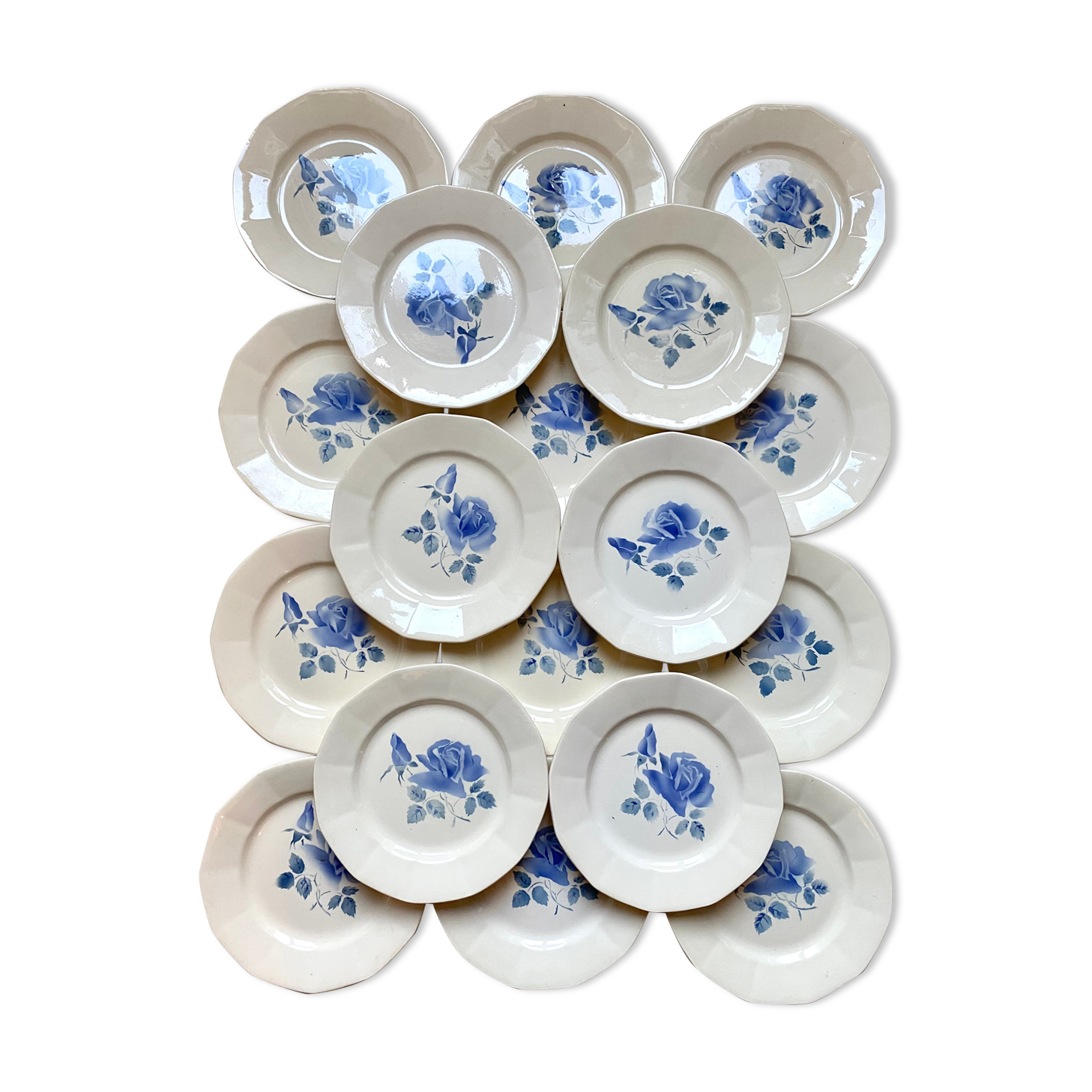 Old plates digoin pink blue