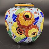 Ovoid vase, charles catteau, keramis, art deco period, fine earthenware, floral enamel decoration, vase col
