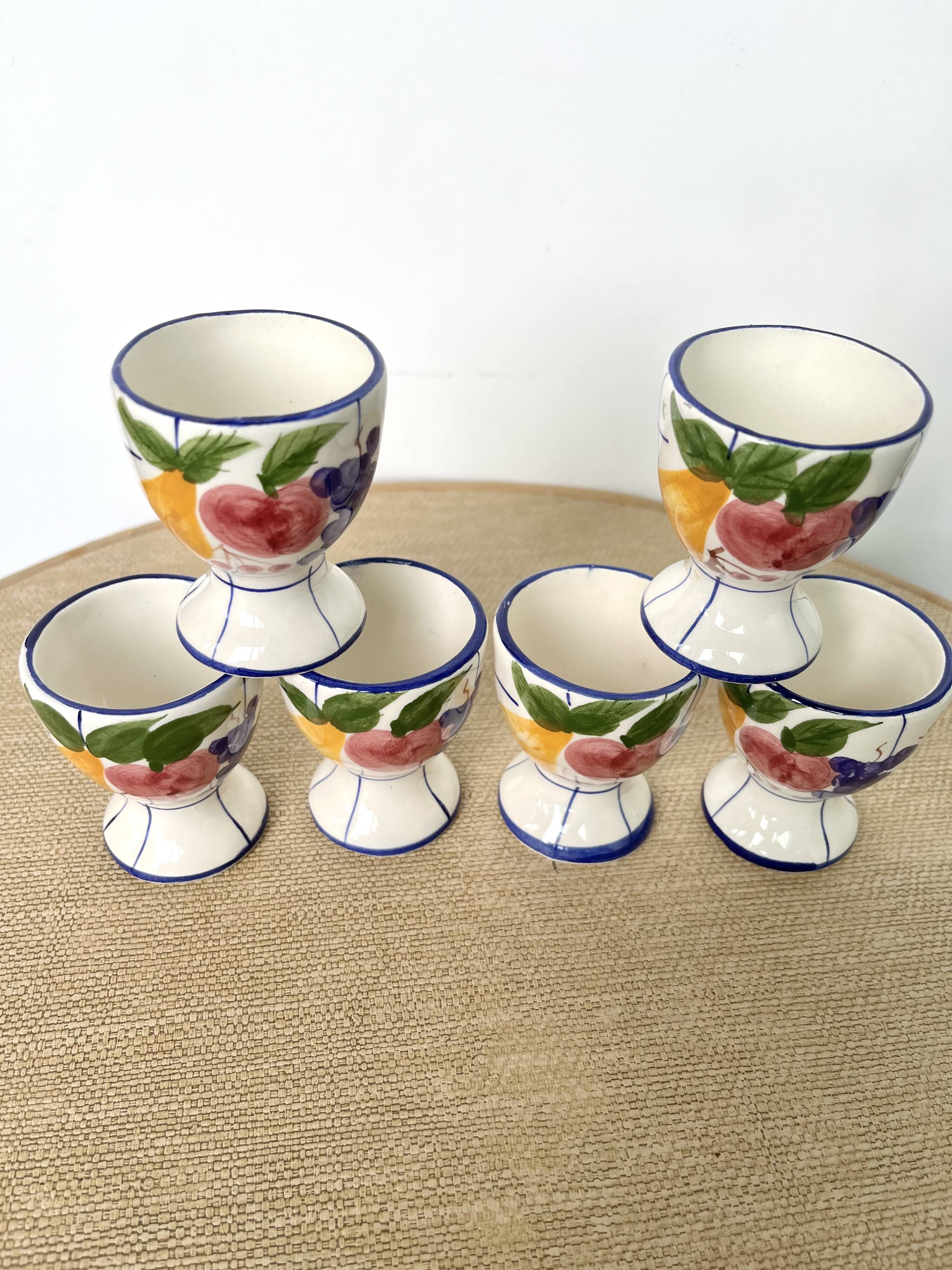 6 vintage earthenware egg cups