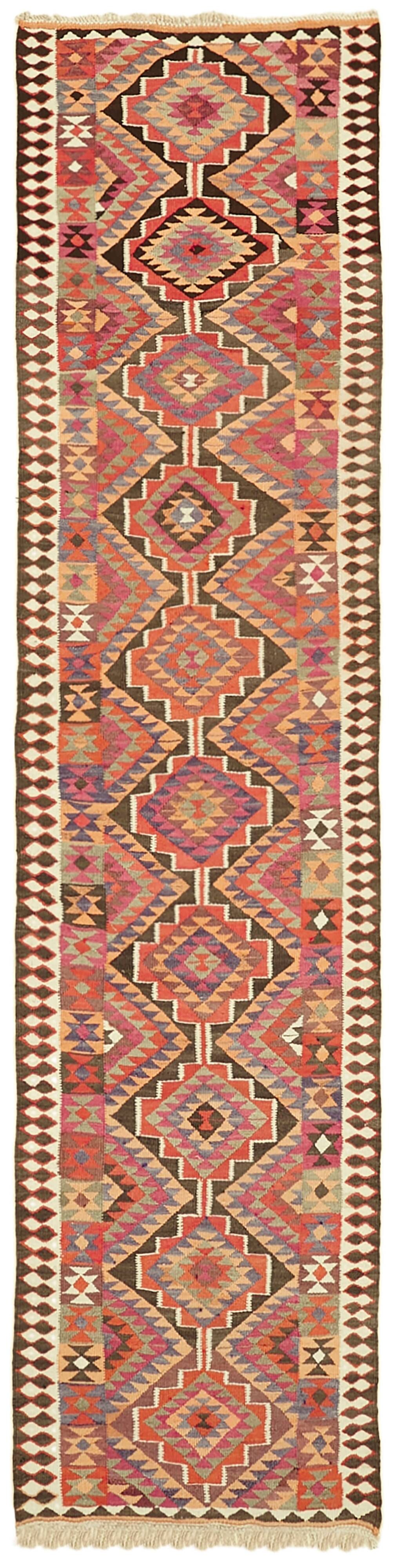 Turkish Handwoven Vintage Herki Kilim 90 cm x 347 cm