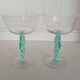 Pair of Vintage Postmodern Crystal Champagne Coupes with Organic Aqua Stems