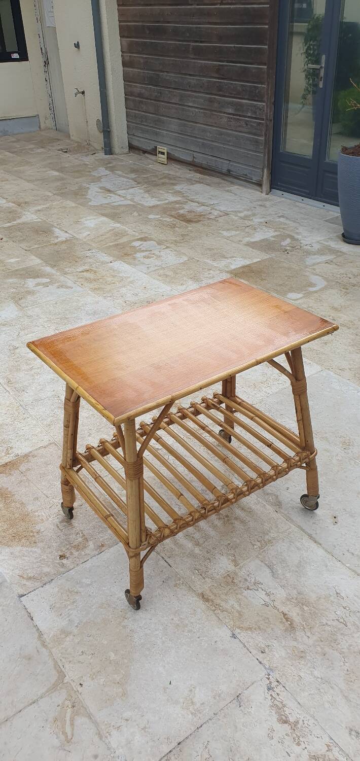 Wheeled rattan dessert trolley