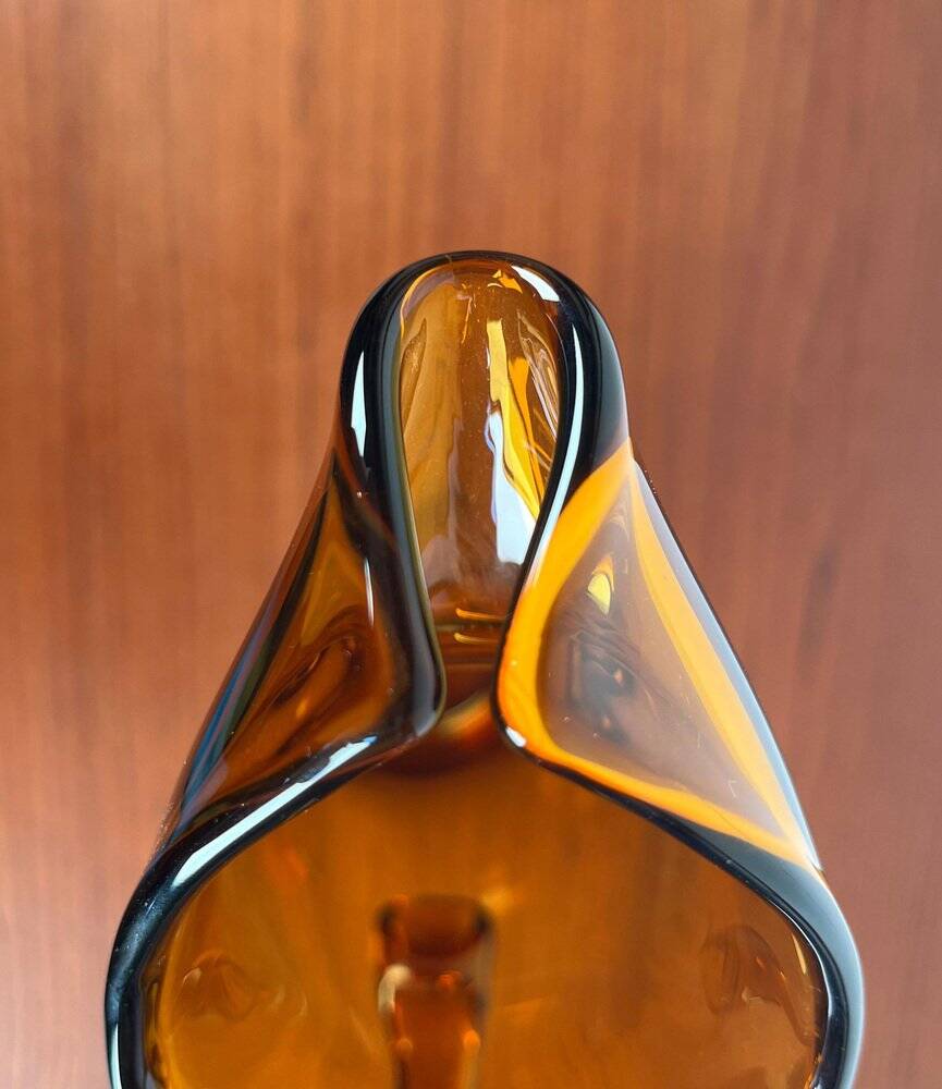 Amber glass carafe from the mid-century German Jagdhaus series and drinking glasses by Wilhelm Braun-Feldweg for Hirschberg, 1960s, set of 7.