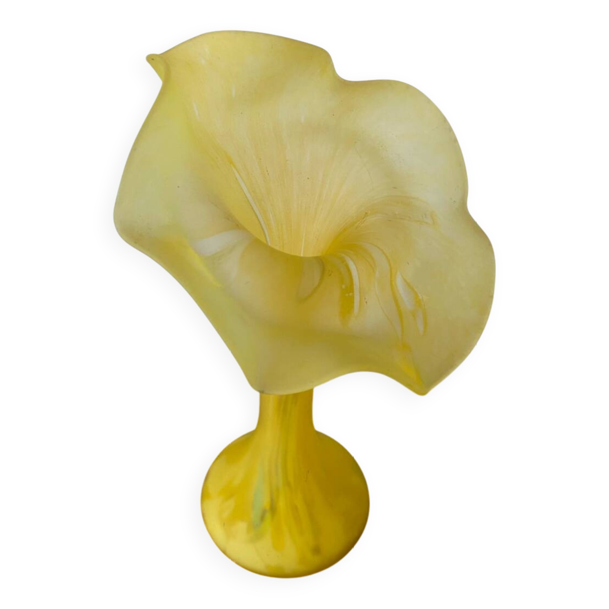 Old Volubilis Vase Crystal LA ROCHERE Blown Glass Yellow Vintage #