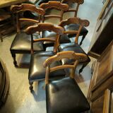 Set of 6 English chairs in mahogany and black leather