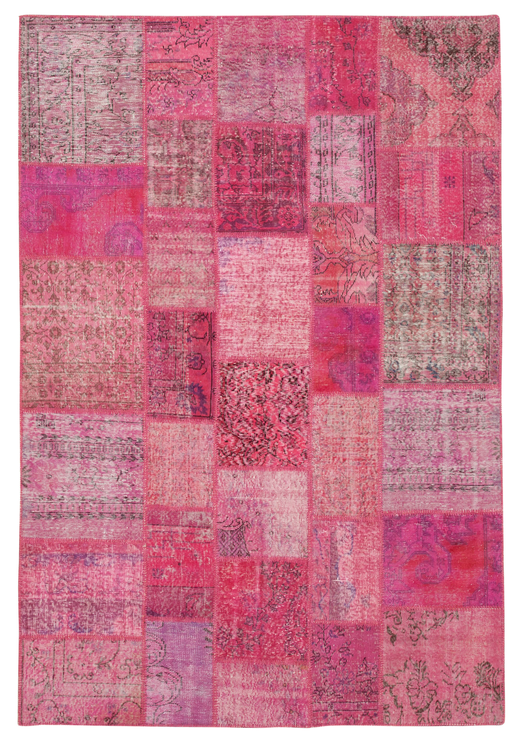 Handwoven oriental overdyed 205 cm x 300 cm pink patchwork carpet