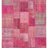 Handwoven oriental overdyed 205 cm x 300 cm pink patchwork carpet