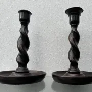 Pair of English oak Barley Twist candlesticks
