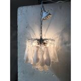 Italian White and Transparent Murano Glass Chrome Metal Frame Chandelier Sputnik