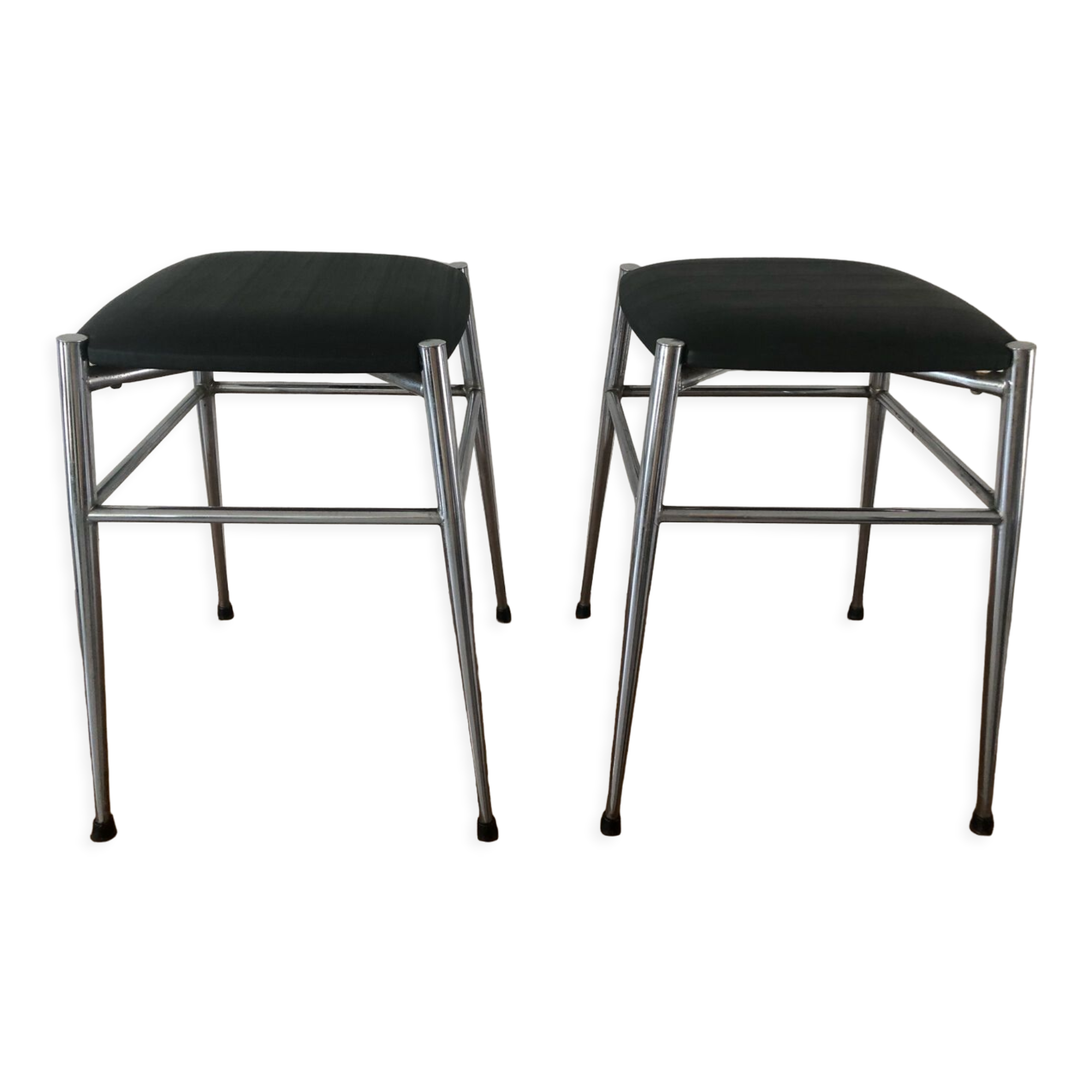 2 stools vintage metal black seat
