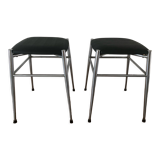 2 stools vintage metal black seat