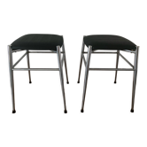 2 tabourets vintage métal assise noire