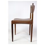 Ensemble de 6 chaises de design danois en palissandre massif avec cuir brun