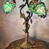 Original murano lamp in gilded bronze and metal with three lights, murano glass tulips 58x42